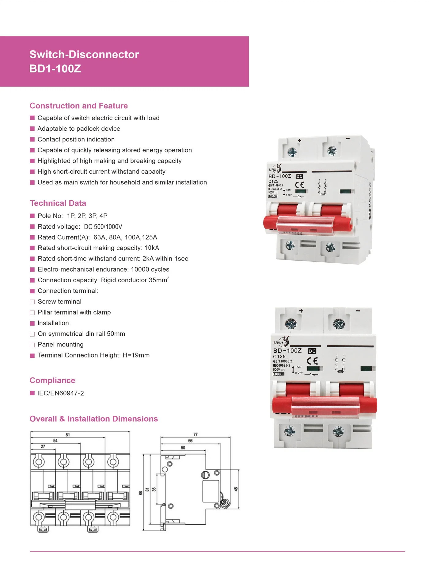 BD-100Z (BD1-100Z) datasheet preview